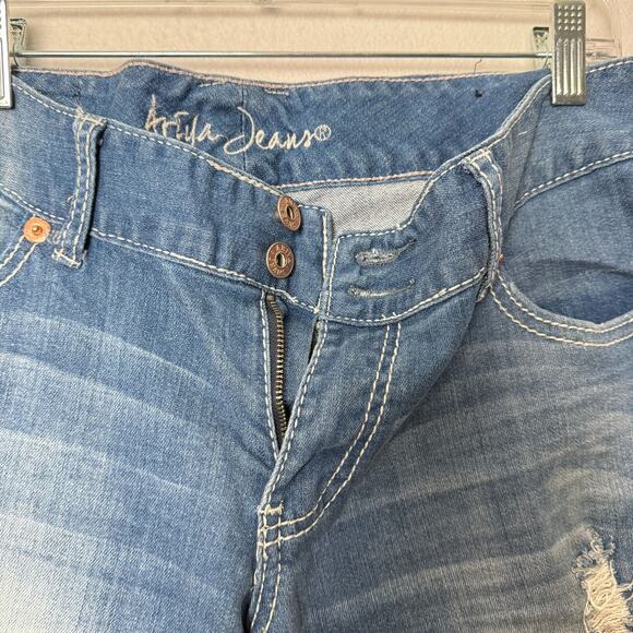 Ariya Bootcut Jeans Women Sz 13/14 Stretch Stitch Flap Distressed Western Grunge - Picture 11 of 16